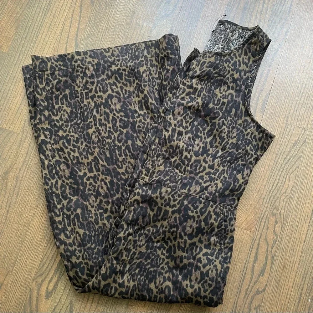 NWOT Banana Republic Linen Blend Wide Leg Crop Jumpsuit Animal Print Size 14